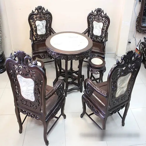 Bộ Bàn Ghế Gỗ Kiểu Xưa Mặt Đá