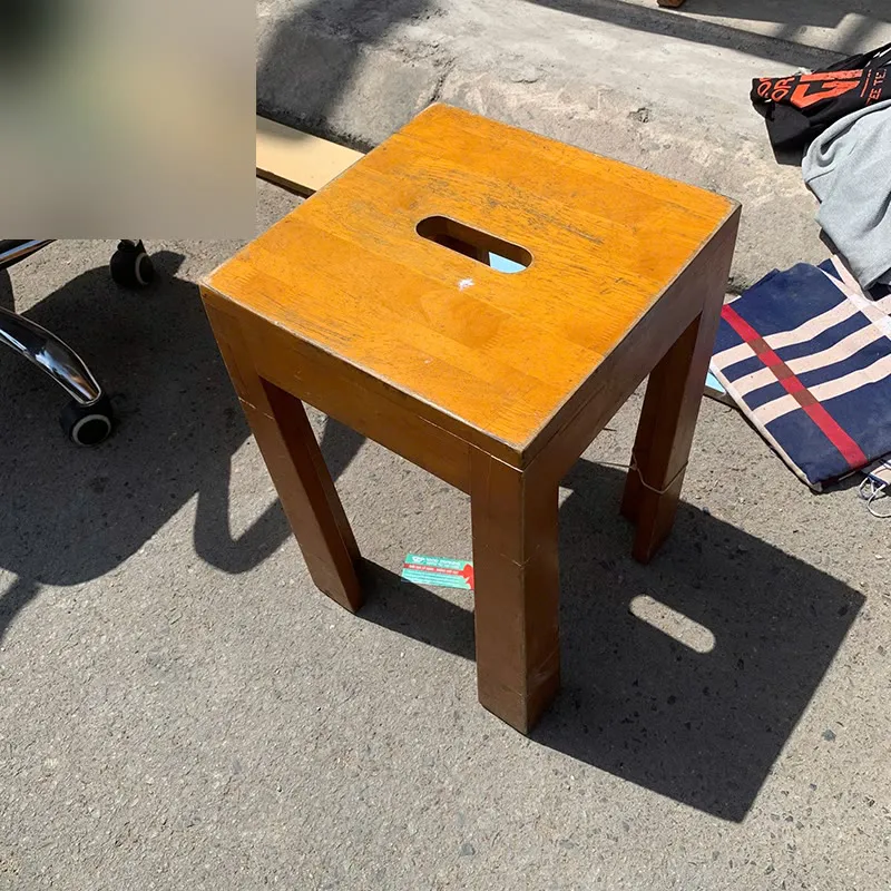 Ghế Đôn Gỗ Cũ Mặt Vuông Có Khe Xách