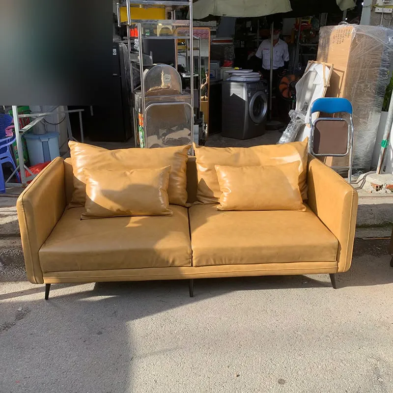 Ghế Sofa Băng Cũ Bọc Da Màu Vàng Bò Sang Trọng