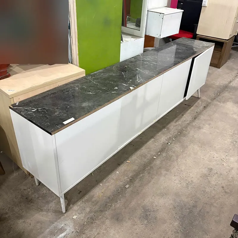 Kệ Tivi Cũ Mặt Giả Đá Khung Gỗ Màu Trắng 2m3