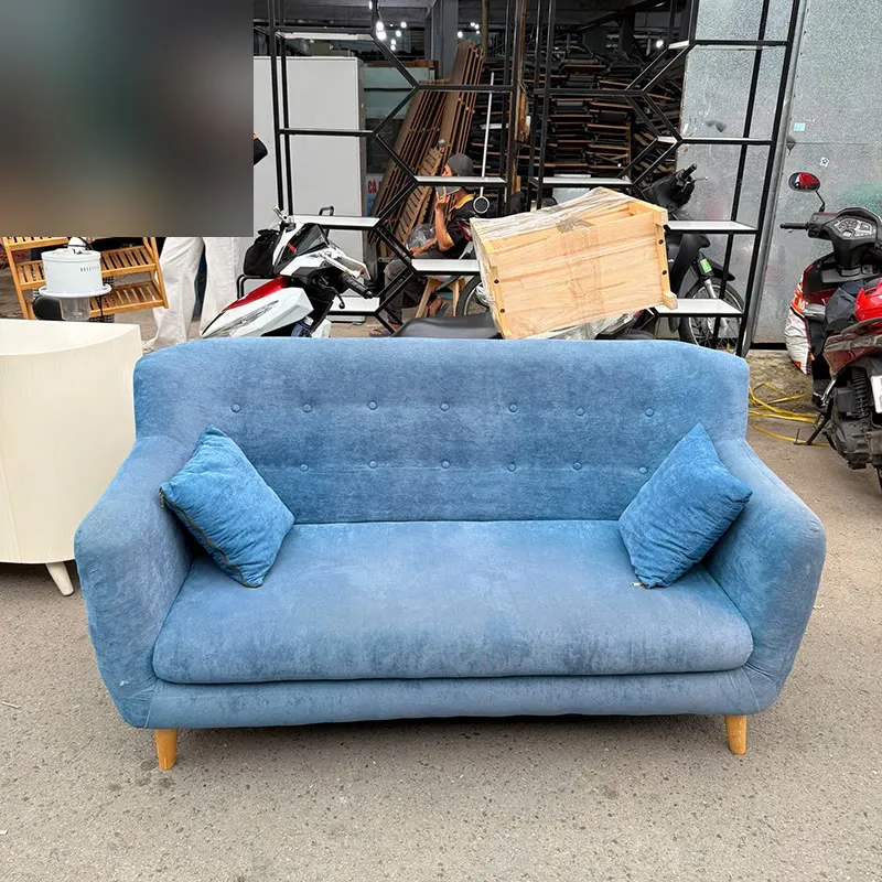 Sofa Băng Cũ Bọc Vải Màu Xanh Dương