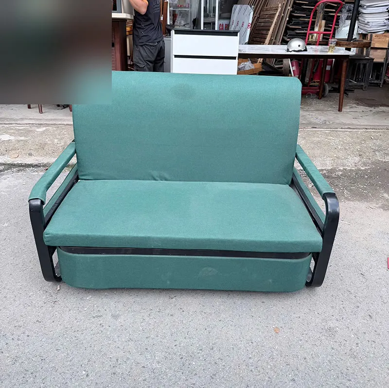 Sofa Bed Cũ Màu Xanh Rêu Có Tay Vịn